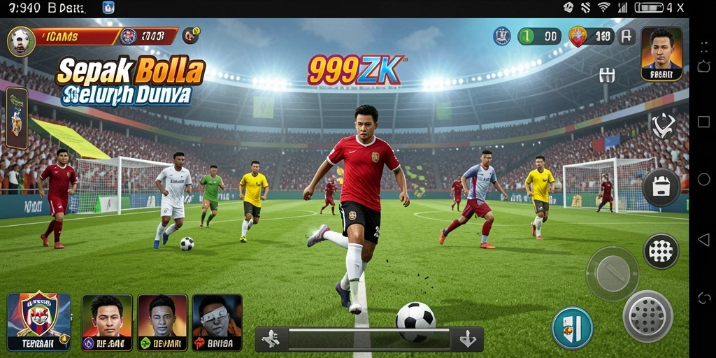 Tampilan gameplay menarik dalam game 999ZK dengan aksi sepak bola yang memukau.