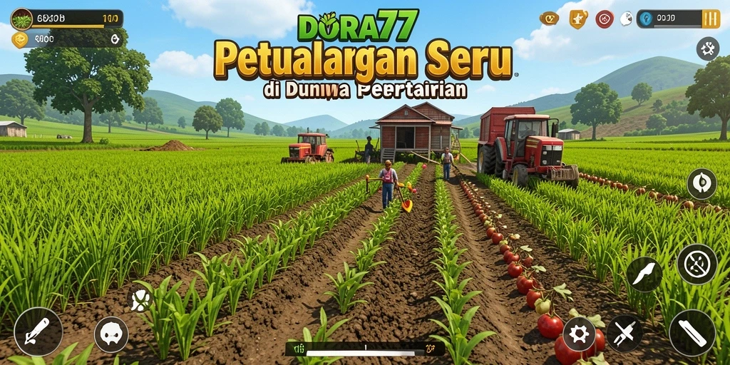 Tampilan screenshot DORA77 menunjukkan aktivitas bertani yang seru dan interaktif.