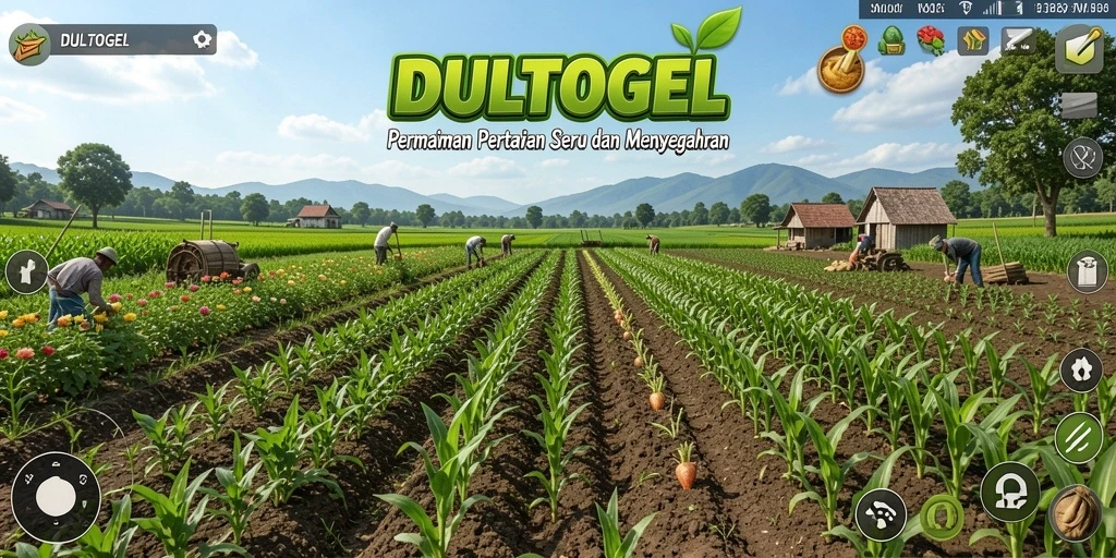 Gameplay DULTOGEL menampilkan kebun yang indah dan interaksi seru antara para petani.