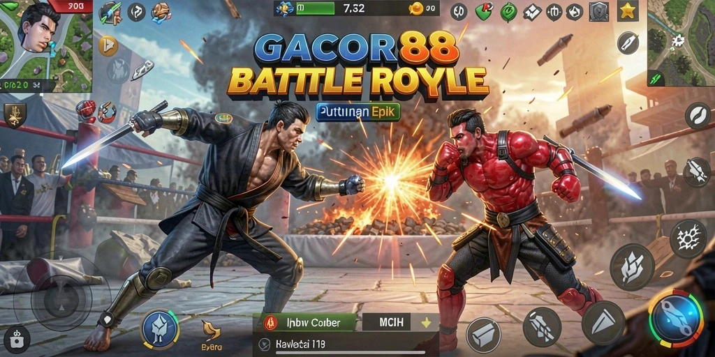 Tangkapan layar utama GACOR88 menampilkan pertarungan mendebarkan dalam permainan Battle Royale.