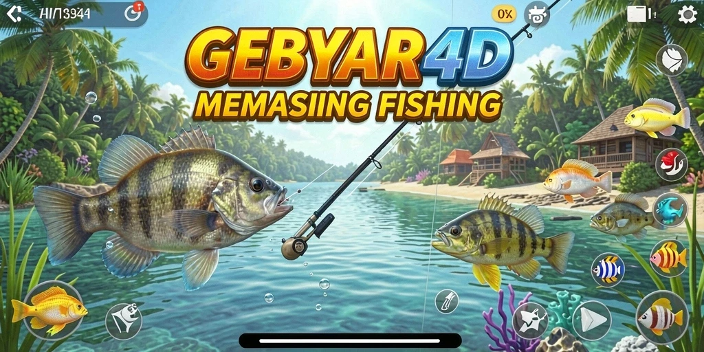 Screenshot gameplay GEBYAR4D menampilkan aksi memancing yang mendebarkan.