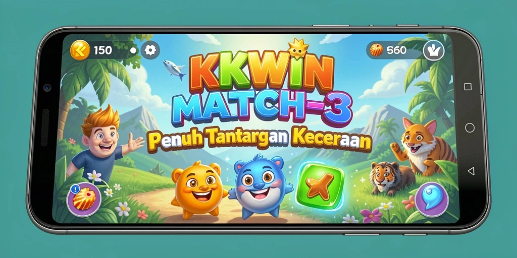 Tangkapan layar KKWIN menampilkan momen seru permainan Match-3 yang menantang.