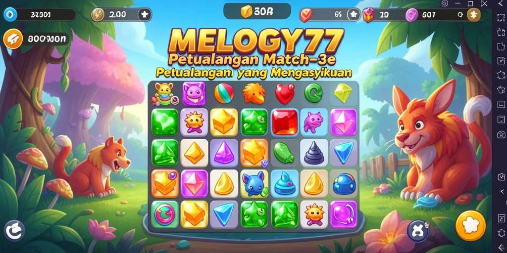 Tampilan gameplay MELODY77 yang menarik dan penuh warna.