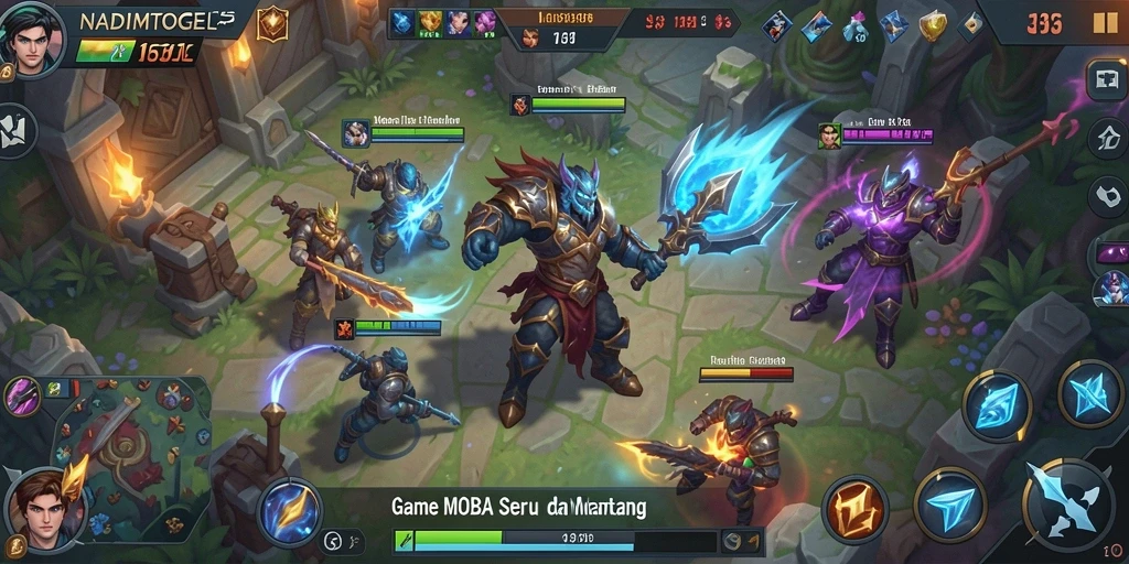 Tangkapan layar gameplay menampilkan pertempuran MOBA yang dinamis.