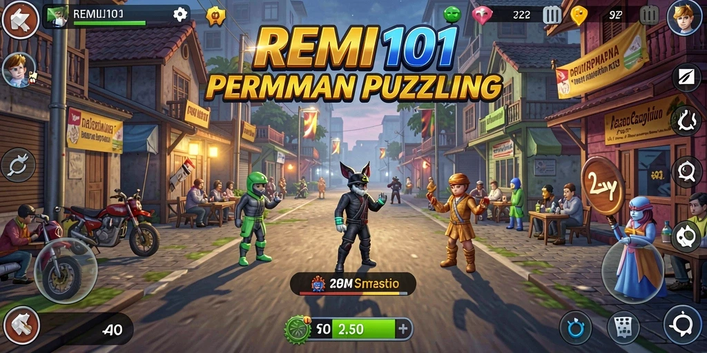 Screenshot utama menunjukkan gameplay seru REMI101 dengan puzzle yang menantang.