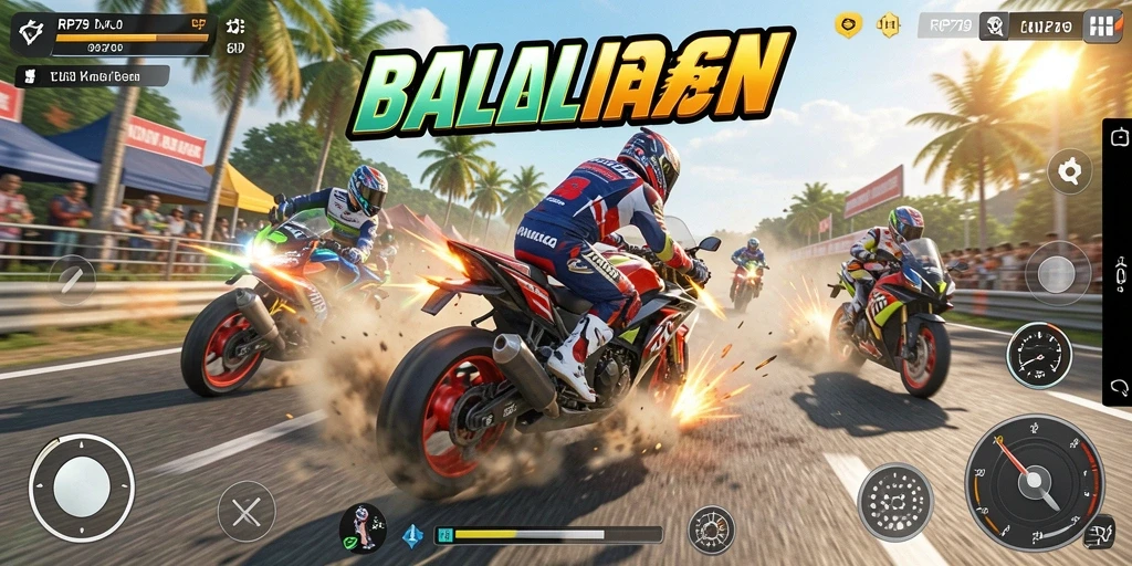 Tampilan gameplay RP79 yang menegangkan saat balapan motor.