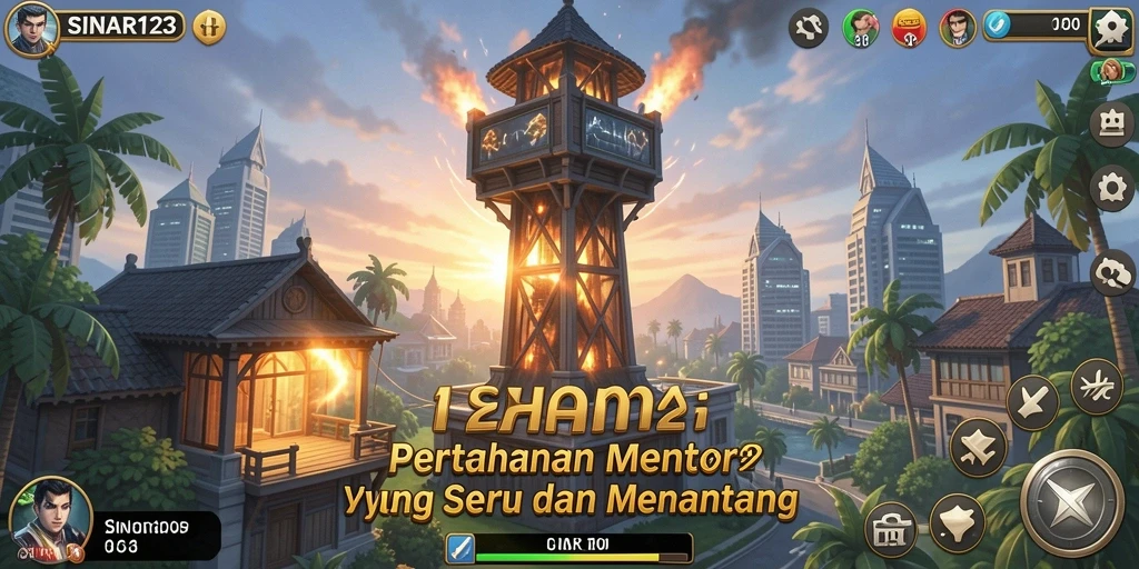 Screenshot permainan SINAR123 menampilkan serangan Tower Defense yang seru.