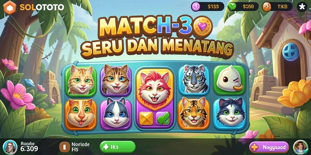 Tangkapan layar gameplay SOLOTOTO menunjukkan keseruan mencocokkan item.